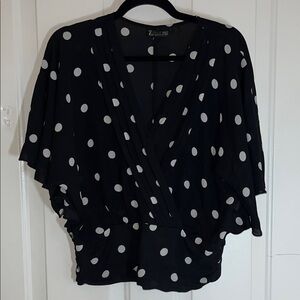 Zara Black Polka Dot Wrap Blouse